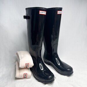 Hunter Black Adjustable Rainboots + Socks